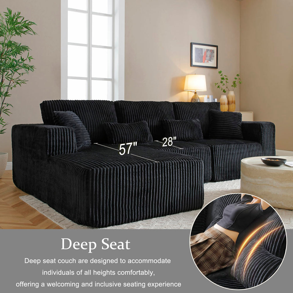 108" Boneless Cloud Sectional Couches, Comfy Fluffy L Shaped Memory Foam Deep Seat Boneless Couch, Modular Sectional