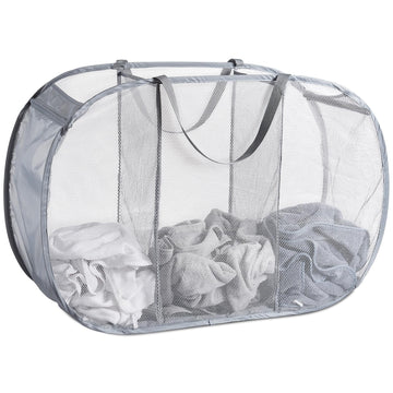 Mesh Popup Laundry Hamper 3 Compartment Sortable Horizontal Collapsible Laundry Basket for Clothes Laundry Room