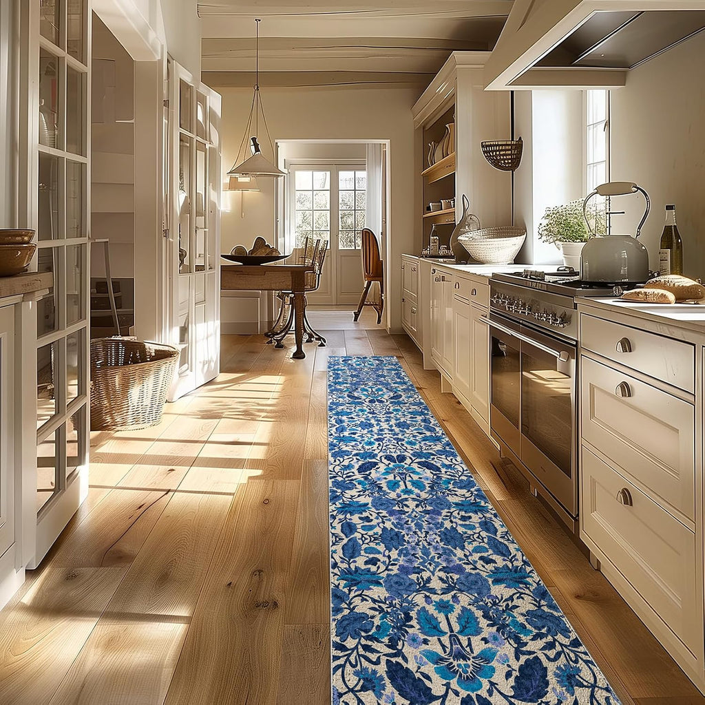 Hallyway Area Runner Rugs 2x10, Boho Floral Faux Wool Indoor Outdoor Rugs, Washable Rugs Dining Room Living Room