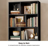 Bookshelf, 70.9 Inch Tall Bookcase, Black Book Shelf with Doors and 3 Drawers, 3-Tier Bookshelves with 6 Open Cubes