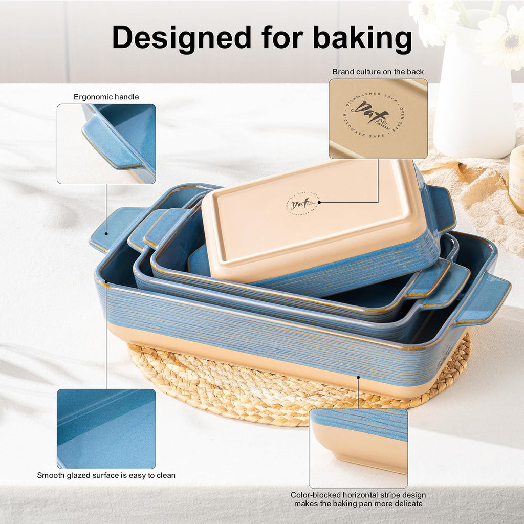 Casserole Dishes for Oven, Dishes, Ceramic Bakeware Sets of 4, Rectangular Pan Set with Handles for , Casserole