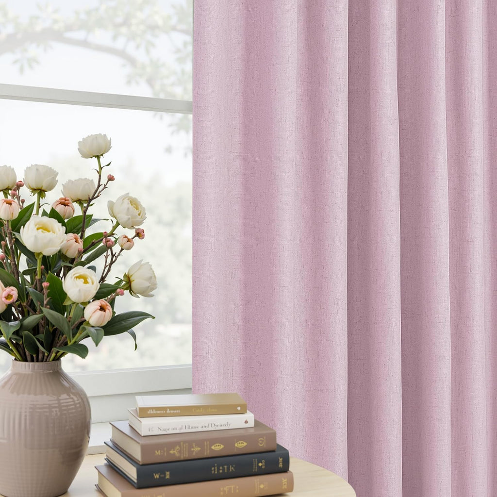 Warm Beige Blackout Thermal Curtains for Summer 72 Inches Long, Farmhouse Country Sun Blocking Linen 100% Black Out
