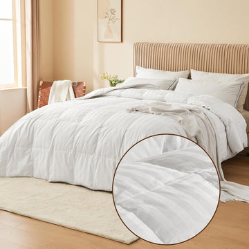 Goose Feather Down Comforter Full/Queen - All Season Duvet Insert Ultra Fluffy Soft 100% Cotton Shell Cover, Hotel