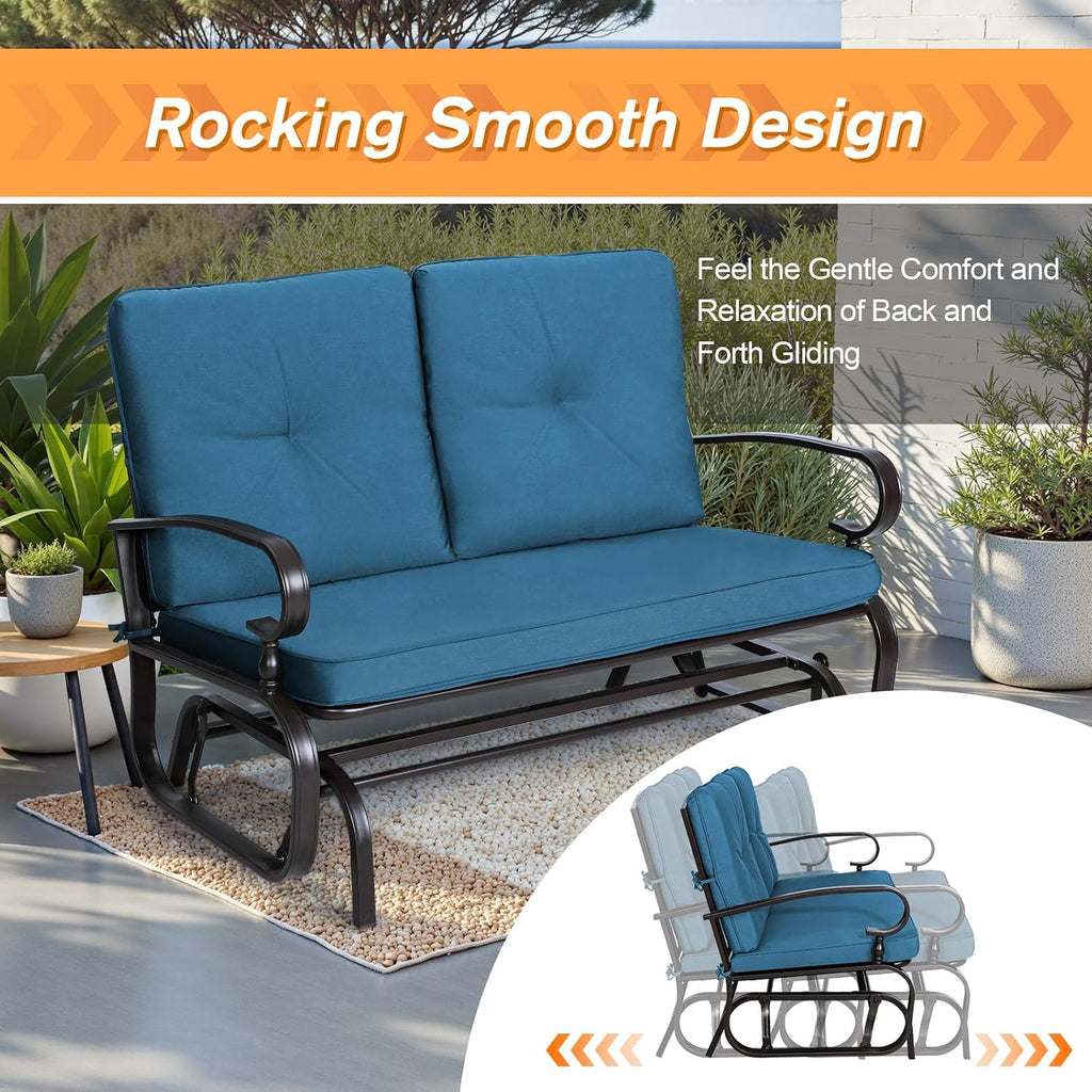 Outdoor Swing Glider Rocking Chair Patio Bench for 2 Person, Garden Loveseat Seating Patio Steel Frame Chair Set with