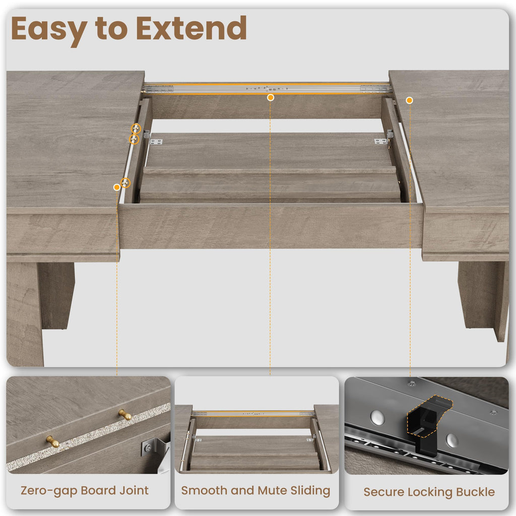 63 in-86.6 in Extendable Dining Room Table for 6-10