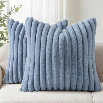 Christmas Striped Grey Blue Throw Pillow Covers 26x26 Set of 2