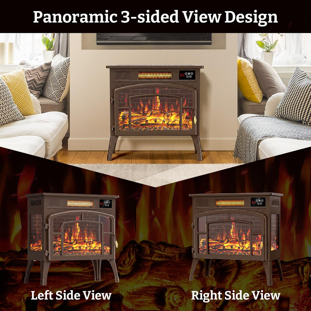 22" Freestanding Electric Fireplace with Remote Control, Brown