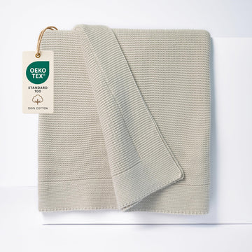 Premium 100% Cotton Knit Throw Blanket for Couch, Soft & Breathable, Oeko-TEX Certified, 50 x 60 Inches, Silver Gray