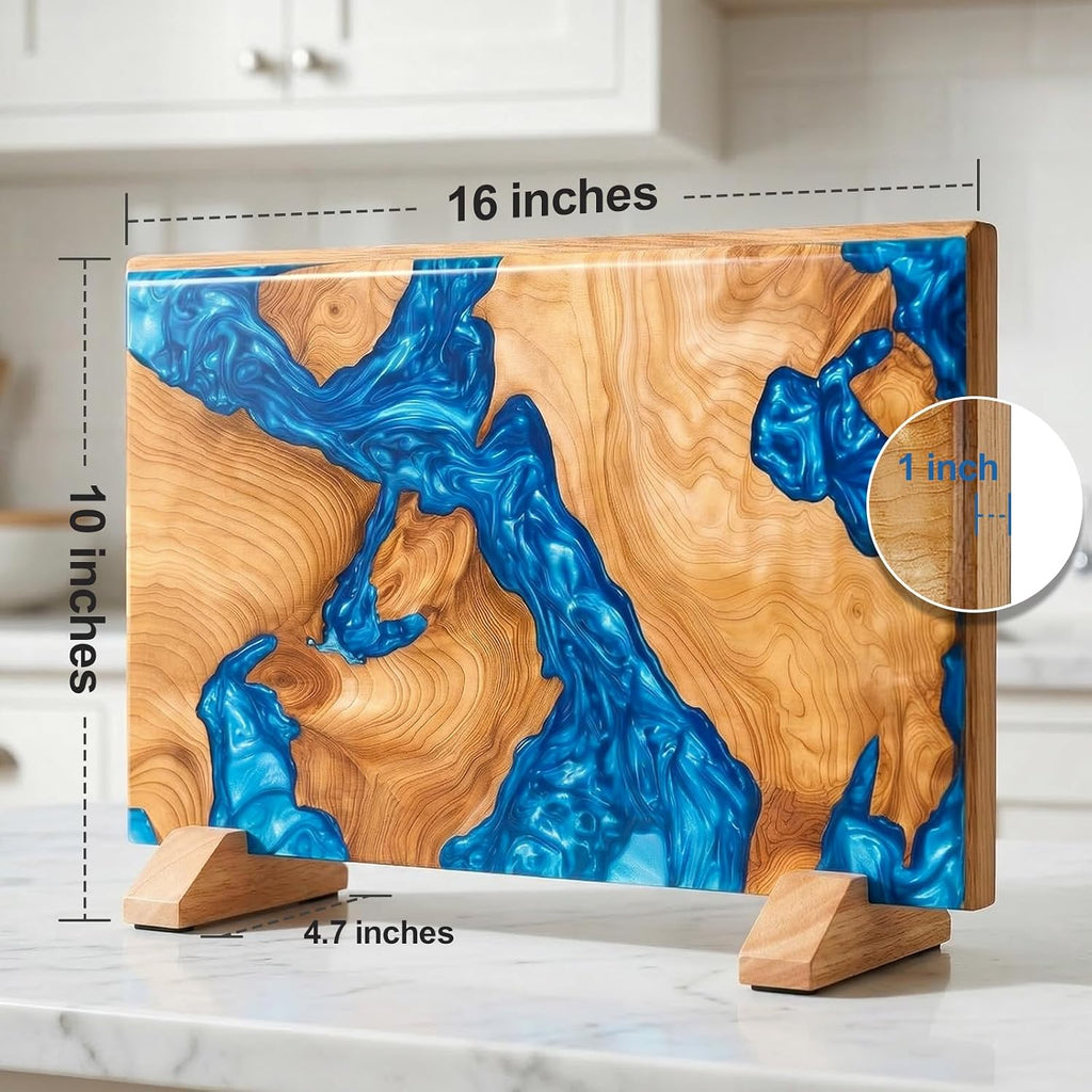 Magnetic Knife Holder, Double Sided Knife Block, Powerful Magnet Kitchen Storage, Beautiful Blue Resin Burl Wood