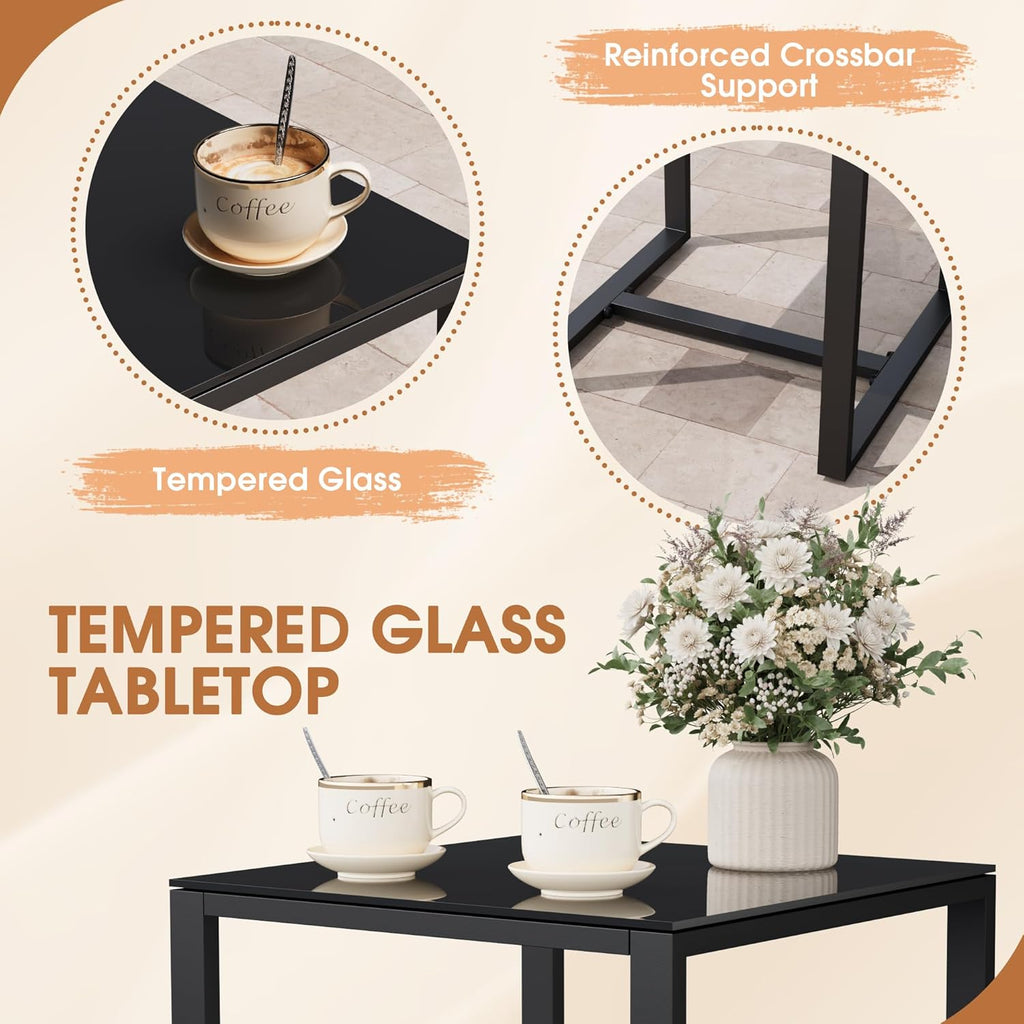 Resin 3 Pieces Patio Furniture Set, Outdoor Bistro Set with Cushions and Glass Table