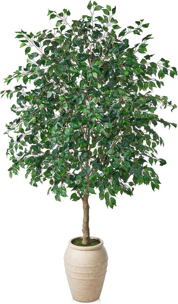 Artificial Ficus Tree Indoor 9ft with Off-White Vintage Planter