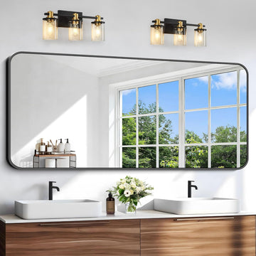 Black Bathroom Mirror, 66x30 inch Aluminum Metal Frame Rectangular Vanity Mirror, Large Wall Mounted Rectangle Mirrors