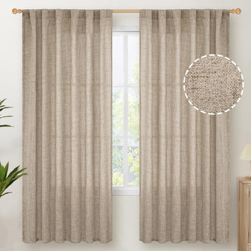 Dark Oatmeal Linen Semi Sheer Curtains 72 Inches Long 2 Panels