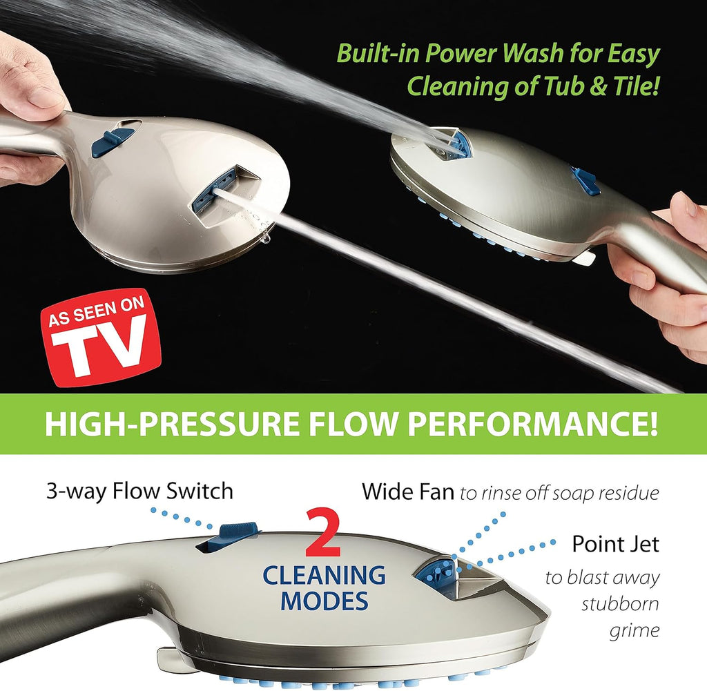 AquaCare High Pressure 8-mode Handheld Shower Head, Anti-clog Nozzles, Built-in Power Wash to Clean Tub, Tile & Pets