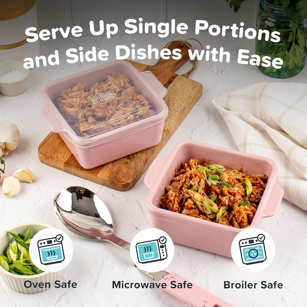 5x5" Ceramic Dishes with Lids, Cotton Candy, 2-Pack | Premium US-Made Small Ceramic Dishes with Silicone Lids, Oven