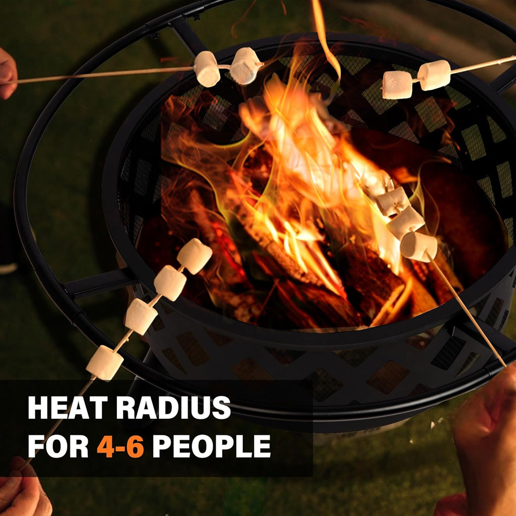 Red Mountain Valley 30'' Outdoor Wood Burning Fire Pit, 2-in-1 Large Round Fire Pit for Outside