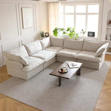 V-Shaped Beige Cloud Couches, Convertible Modular Sofas, Minimalist Deep Seat Sofa, Down Fill Sectional, Couch Sofa Furniture for Living Room, Office, Apartment
