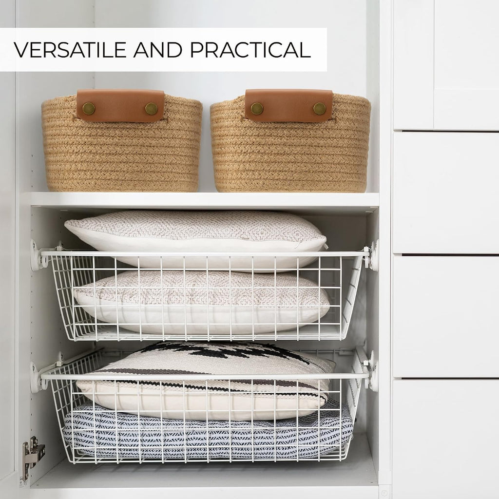 Beautiful Storage Basket Set of 5 - Sturdy Jute Rope Baskets for Shelves Are Perfect for Organizing Your Home