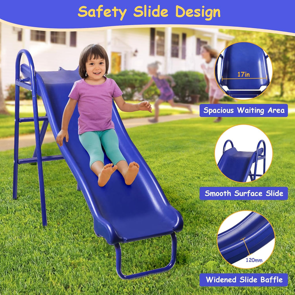Swing Set for Backyard with Kids Slide 440lbs Heavy-Duty Metal A-Frame 1 Saucer Swing Seat 1 Swings Seat & 1 Slide
