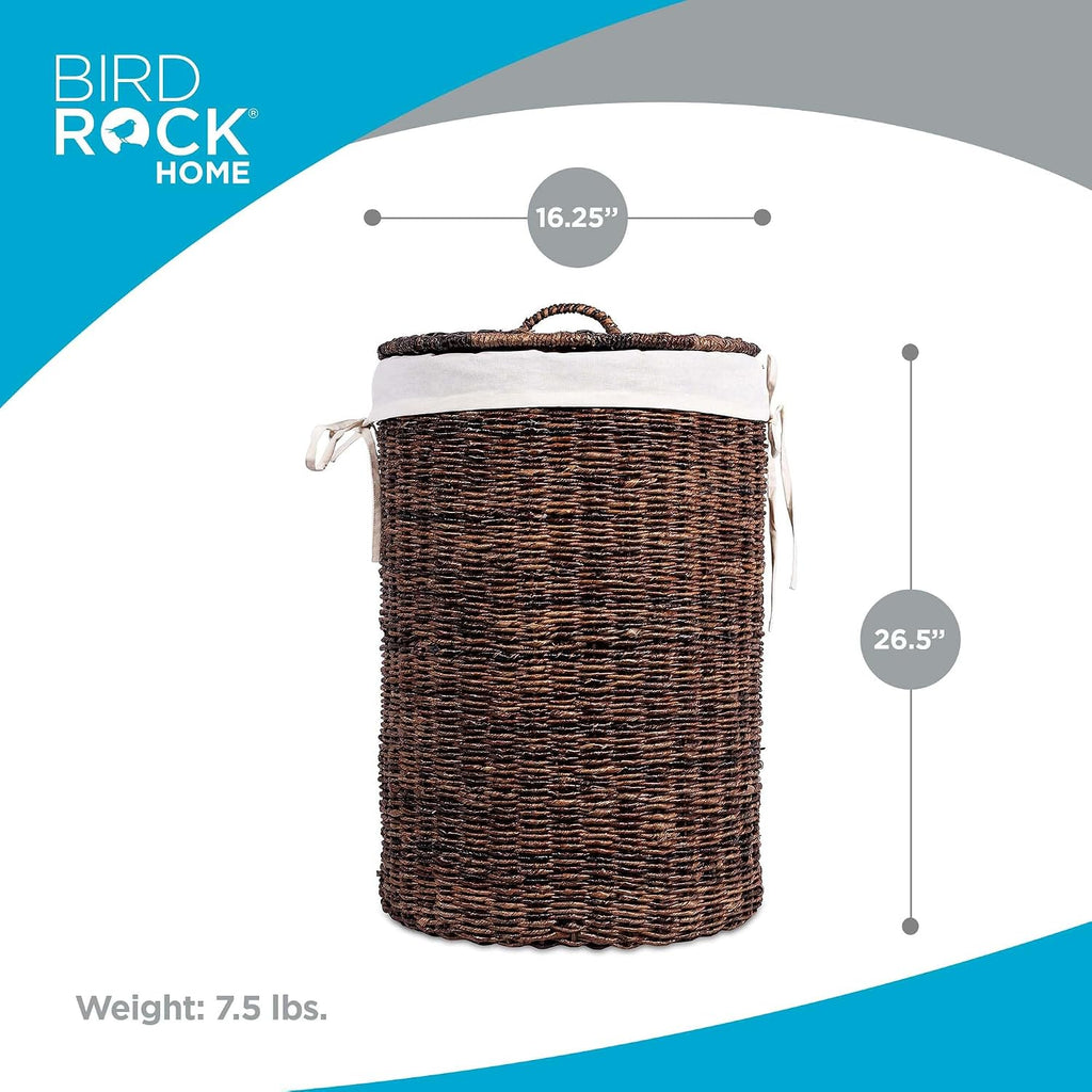 Seagrass Laundry Hamper with Lid & Liner - Handwoven Round Basket with Handles for Laundry/Dirty Clothes - Organizer