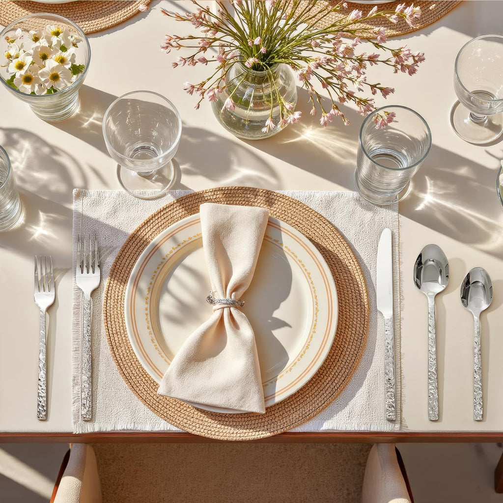 60 Pieces Hammered Silverware Set for 12, 18/10 Stainless Steel Heavy Duty Flatware Set, Tableware Cutlery Utensil Sets