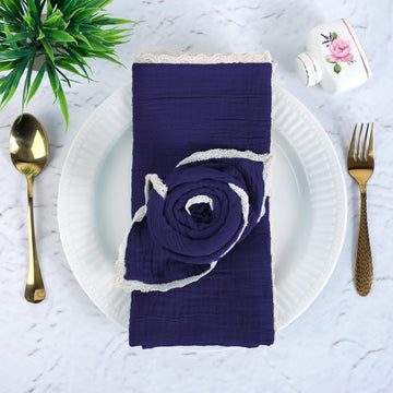 Lace Cloth Napkin, Cotton Gauze, Set of 12, 20x20 in, Wetherblue
