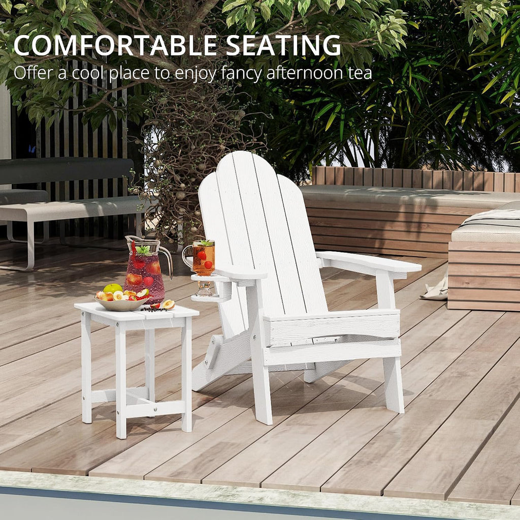 Folding Adirondack Chairs Set of 2, HDPS Fire Pit Chairs, White | All-weather-resistant, ergonomic curved design