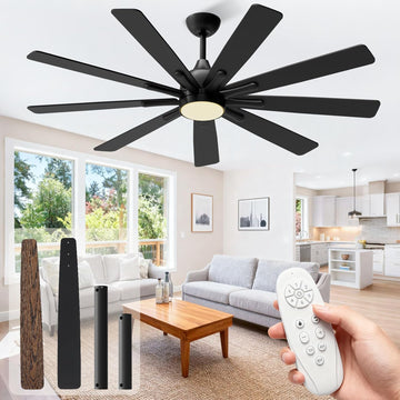 72" Ceiling Fan with LED Light and Remote - Black & Walnut