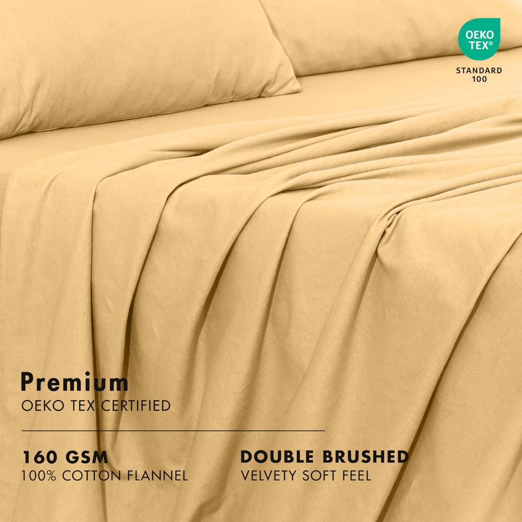100% Cotton Flannel Sheets King Size, Marigold