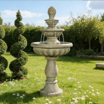 42.5" Water Fountain Outdoor - Large Waterfall Fountain Outside, 3-Tiers Cascading, Fiber Reinforced Concrete