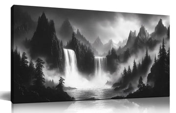Mountain Wall Pictures Decor - Black and White Wall Art Bedroom - Waterfall Canvas Wall Art Size 20" x 40"
