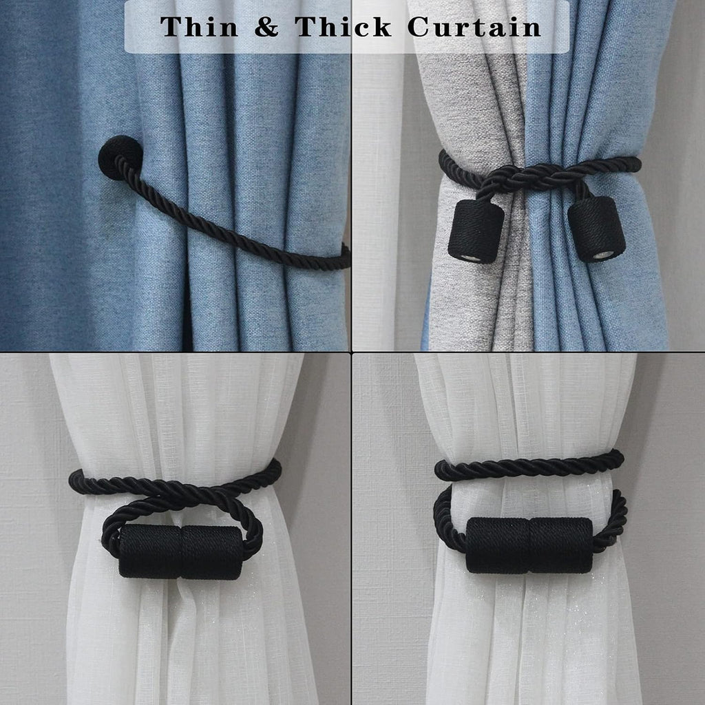 4 Pack Strong Magnetic Curtain Tiebacks Outdoor Elegant Decorative Tie Backs Modern Rope Tiebacks for Drapes Window