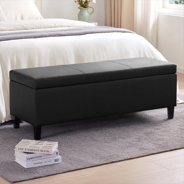 Faux Leather Storage Ottoman Bench 50.3 Inch Extra Long PU Upholstered Bedroom Bench with Large Storage Space for the