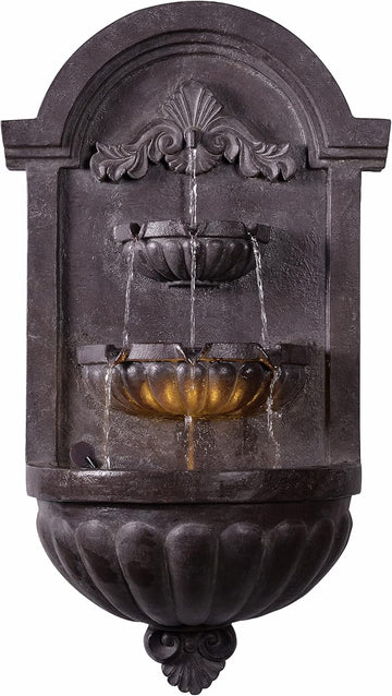 San Pablo Wall Fountain with Bronze Finish, Classic Style, 35" Height, 9" Width, 19.5" Depth