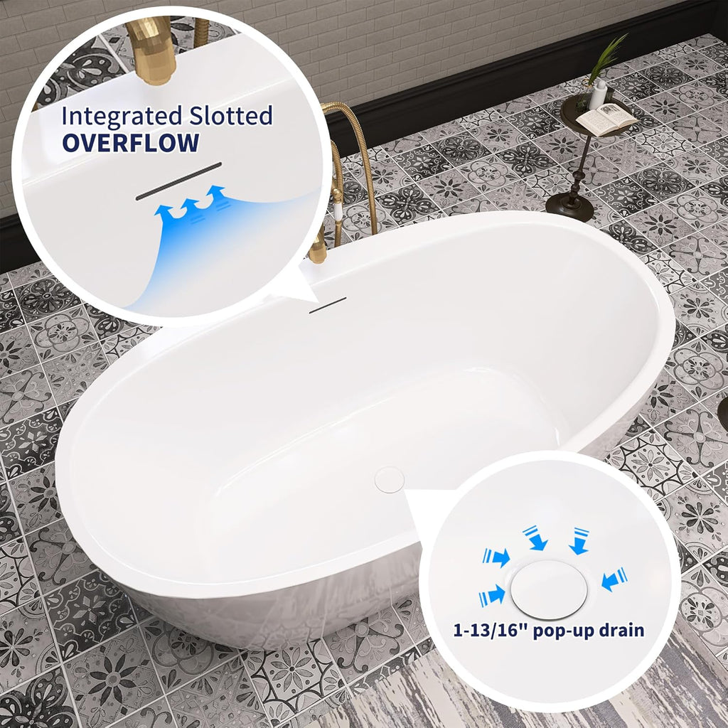 59" Acrylic Free Standing Tub, Stand Alone Tub, Freestanding Bathtub, Soaking Bathtub, cUPC Certified, YL(Glossy White)