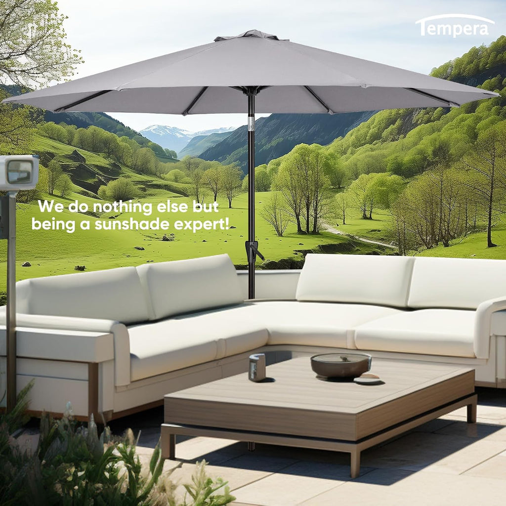 Patio Market Outdoor Table Umbrella with Push Button Tilt and Crank - Grey
