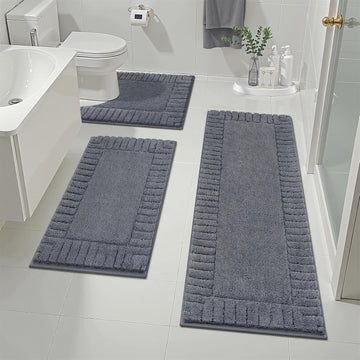 Bathroom Rugs Sets 3 Piece, Microfiber Bath Mat Set, Dark Grey | Non Slip Washable, Soft Plush, Extra Absorbent Bath