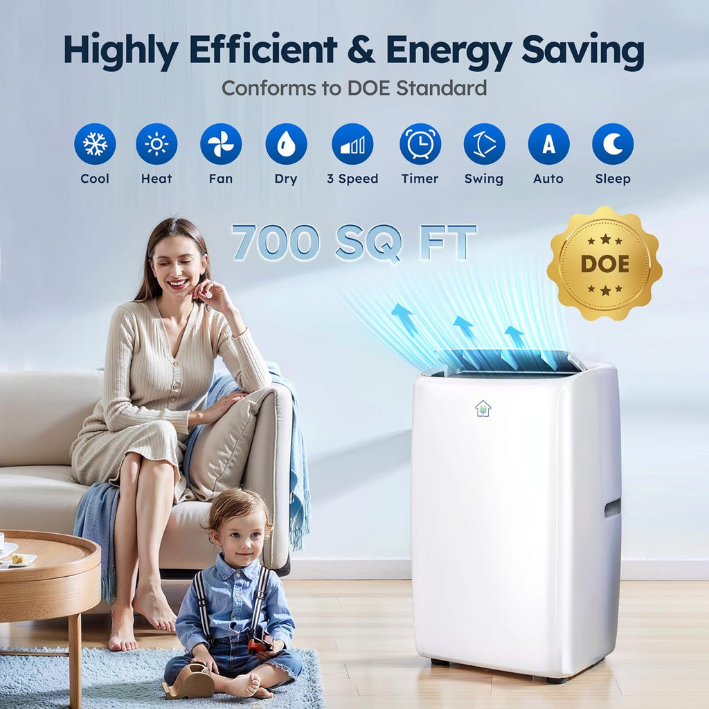 14,000 BTU Smart Air Conditioner with Heat, Auto
