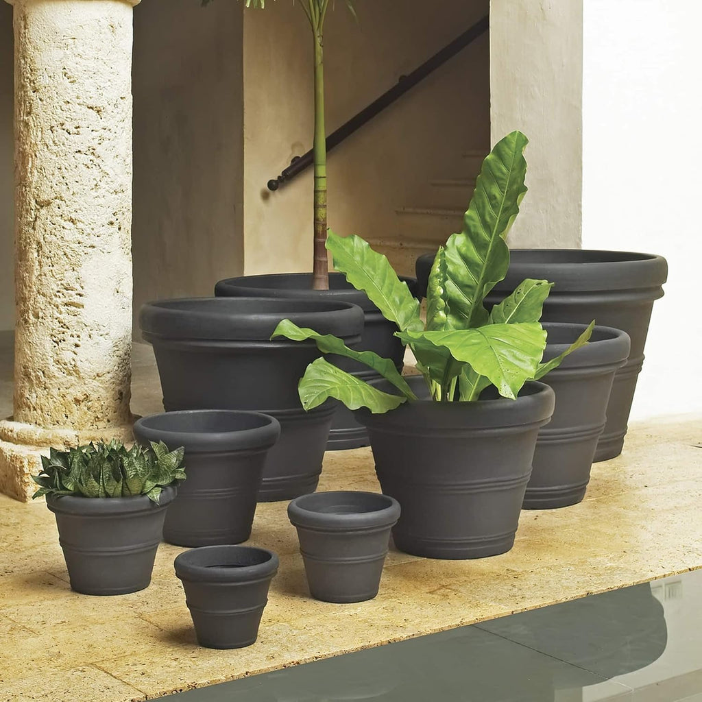 Brunello Classic Gray Rolled Rim Planter Pot, Lightweight Indoor/Outdoor Weather-Safe Round Plant Pot, 27''W