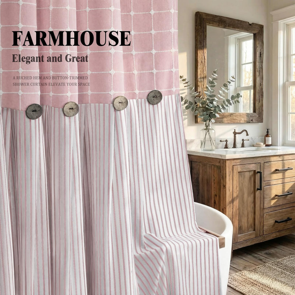 Farmhouse Button Plaid-Pink-Pink Stripe 72"W x 72"L