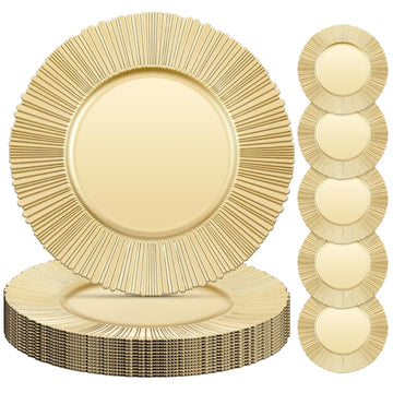 12 Pcs Charger Plates Plastic 13" Chargers for Dinner, Light Gold