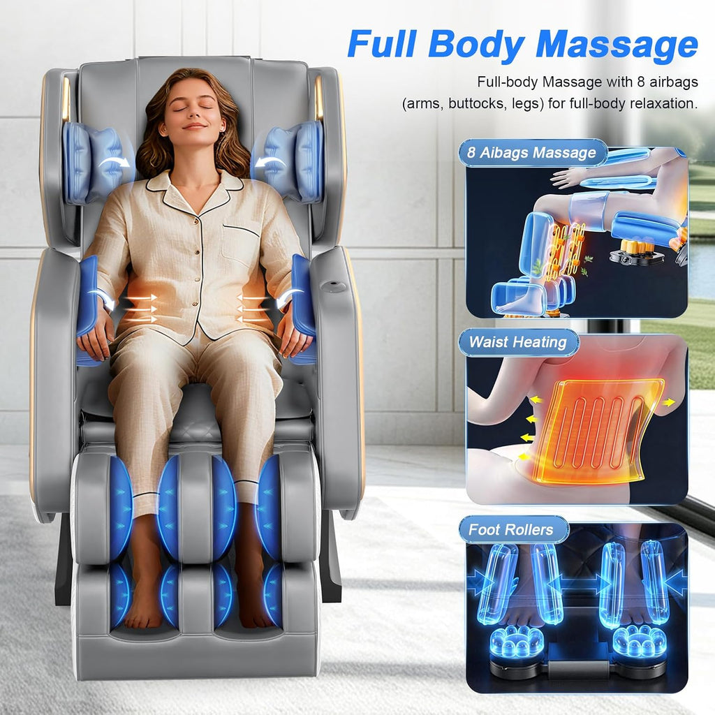 Massage Chair Full Body 14 Fixed Roller Zero Gravity 5 Auto Modes | Zero Gravity Massage Chair with 8 Airbags, Foot