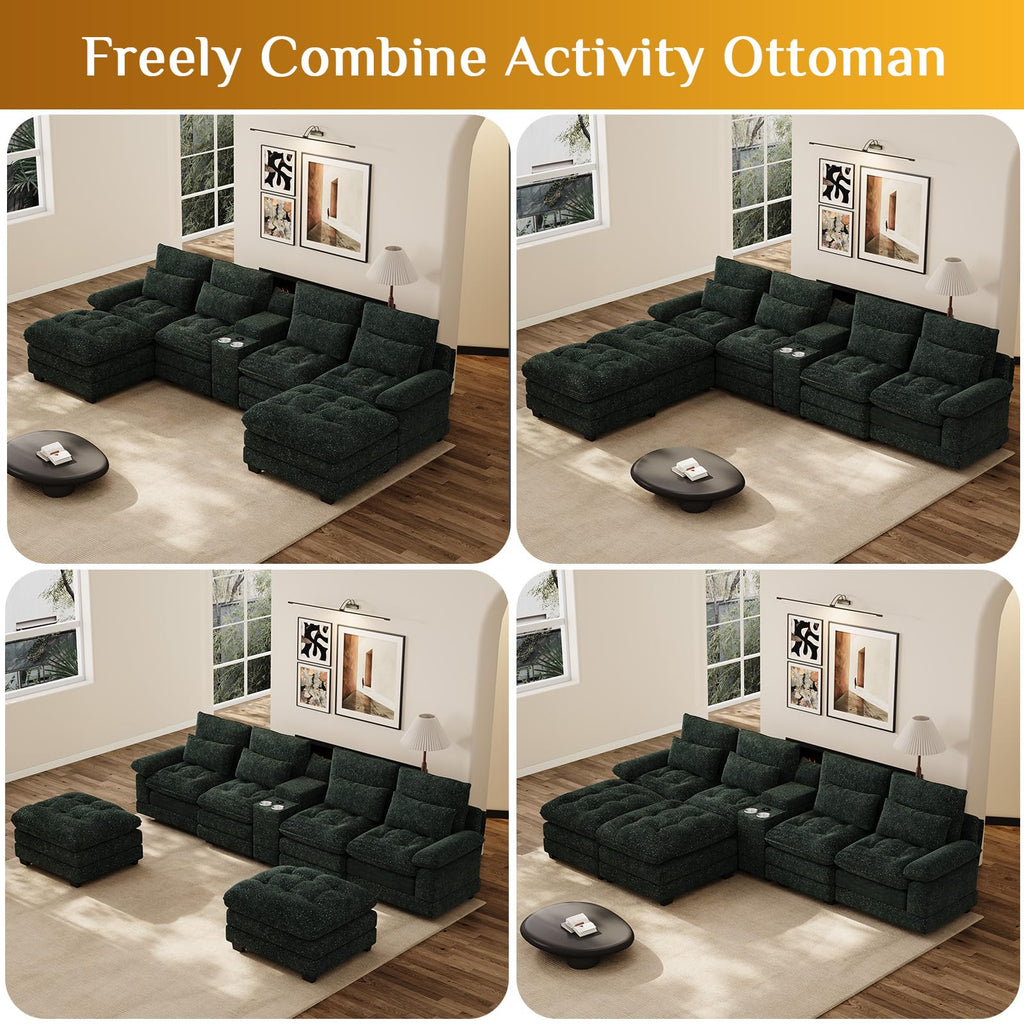 134" U-Shaped Shimmer Chenille Sectional Couch, Green