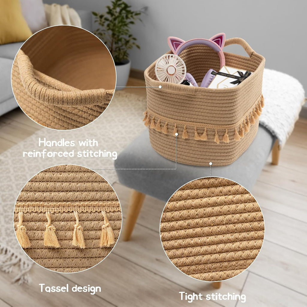 Storage Basket 3 Pack for Organizing, Rope Cotton Baskets for Toy, Clothes, Blankets, Decorative Basket , Jute