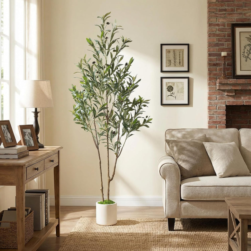 5ft Olive Trees Artificial Indoor & Outdoor, Faux Olive Tree with Lively Artificial Trunk and Lifelike Fruits, Fake