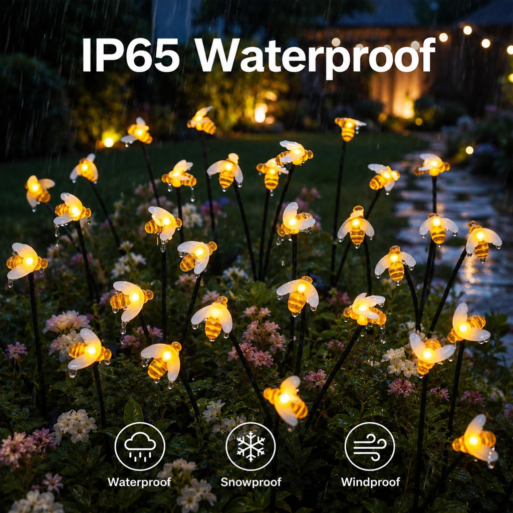 Solar Bee Garden Pathway Lights: 2 Pack 16 LED Swaying Firefly