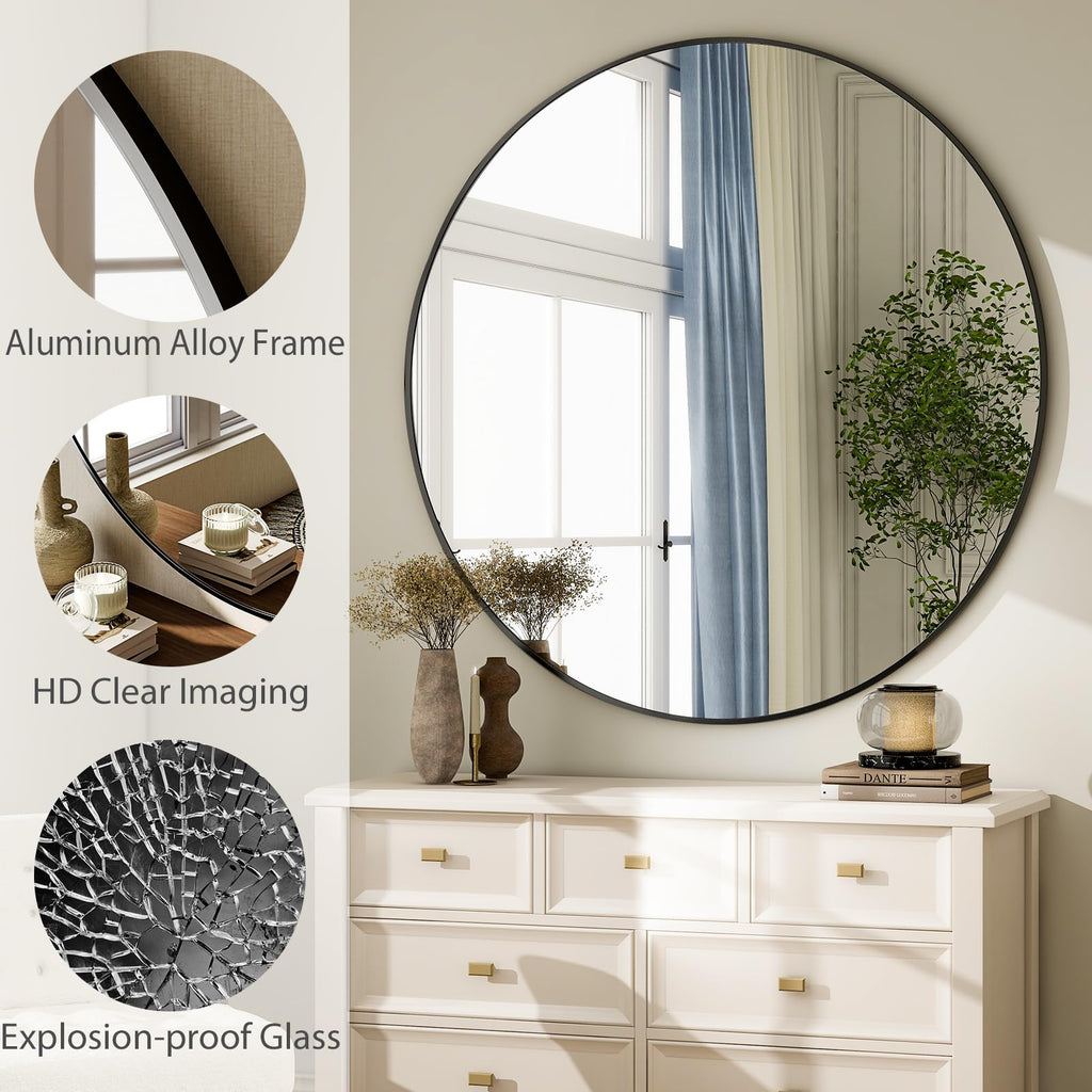 48 Inch Round Mirror Black Circle Bathroom Mirror