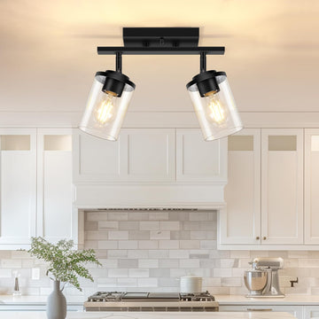 2-Lights Semi Flush Mount Ceiling Light, Modern Black Kitchen Light Fixtures Ceiling with Clear Glass Shade
