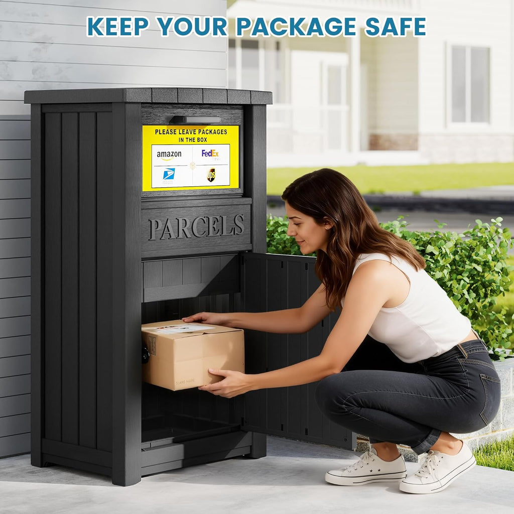 Package Delivery Box with Sign, Large Lockable & Weatherproof Anti-Theft Parcel Drop Box Storage