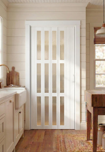 36" x 80" Accordion Doors with Frosted Acrylic Glass, White